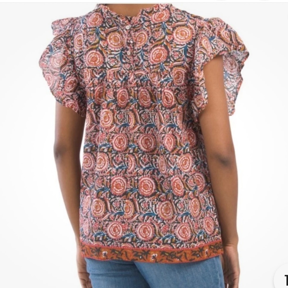 Jennifer And Grace Women's Lattice Yoke Printed Blouse Top Size L - Picture 5 of 7